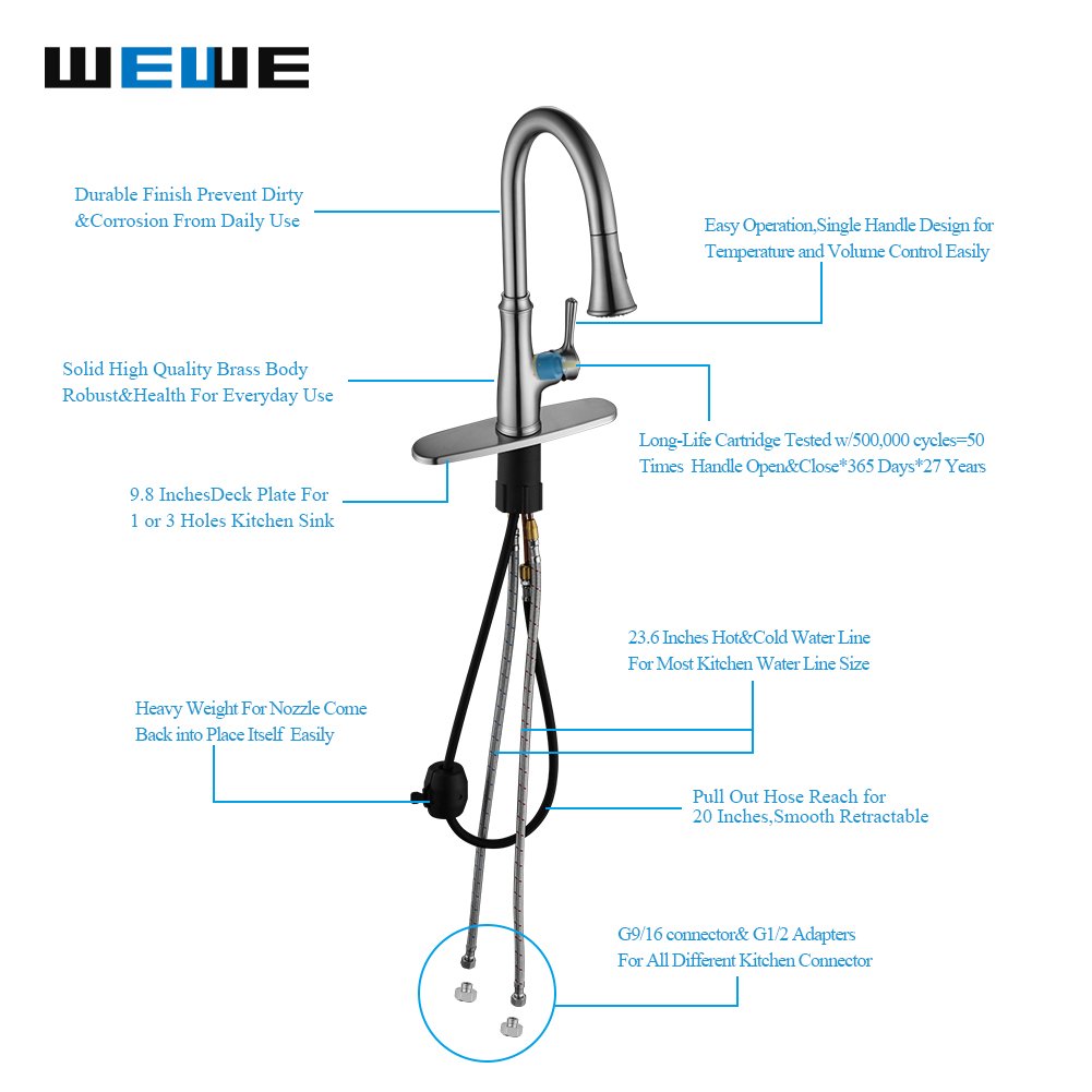 Kitchen Faucet Pull Down Sprayer Wewe A1008l Stainless Steel