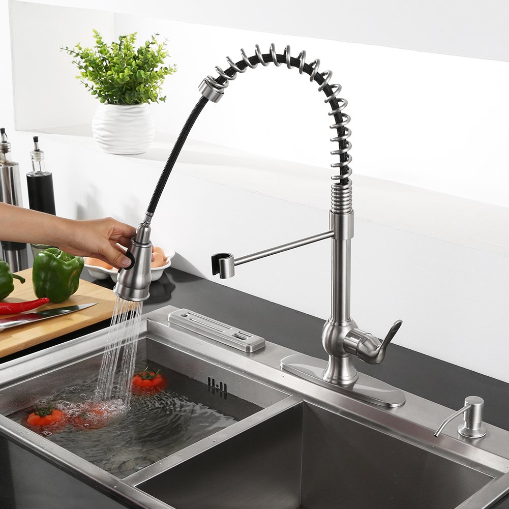 Kitchen Faucet With Sprayer Wewe A1003l Single Handle Brushed