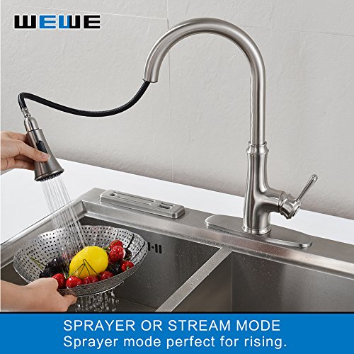 Kitchen Faucet Pull Down Sprayer Wewe A1008l Stainless Steel Sink Faucets Single Handle High Arc Brushed Nickel Faucet With Pull Out Sprayer
