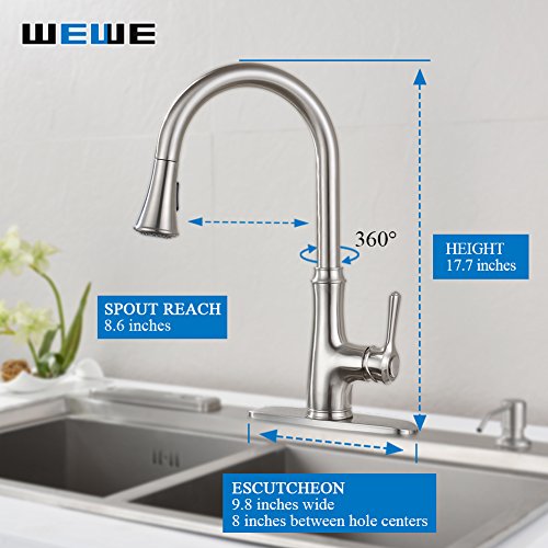 Kitchen Faucet Pull Down Sprayer Wewe A1008l Stainless Steel Sink Faucets Single Handle High Arc Brushed Nickel With Out Kitchen Faucet Pull Down Sprayer Wewe A1008l Stainless Steel Sink Faucets Single Handle High Arc Brushed Nickel With Out