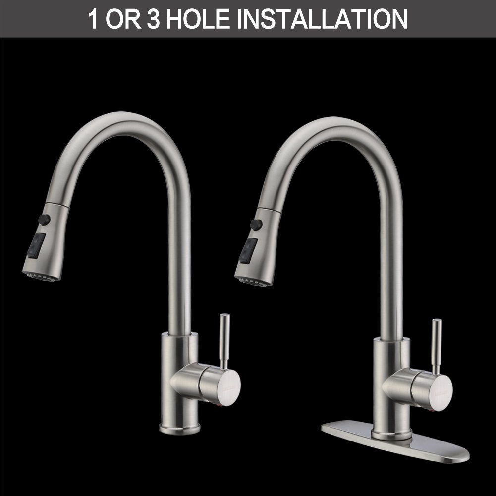WEWE Single Handle High Arc Brushed Nickel Pull out Kitchen Faucet,Single Level