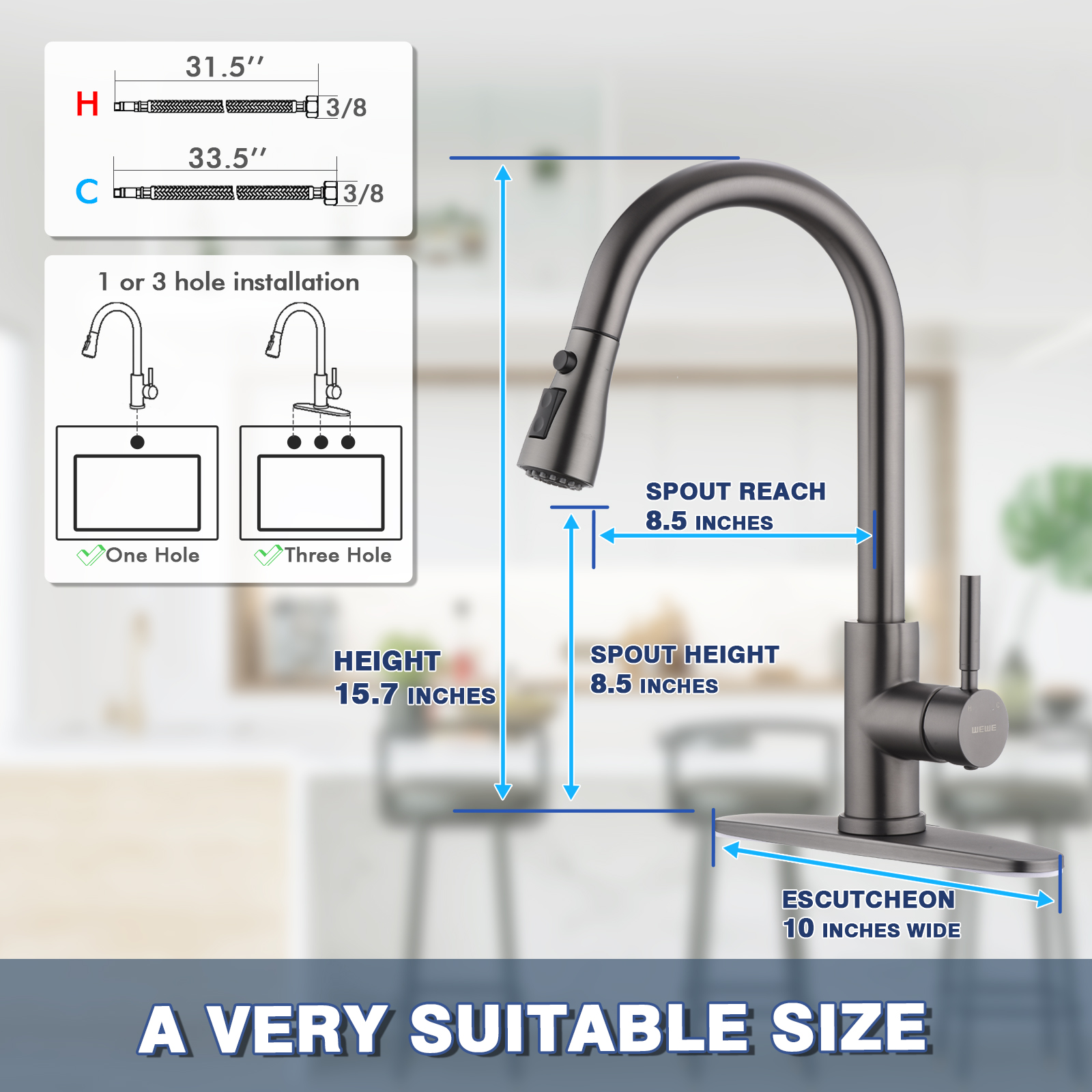 メーカー純正品[充電不要 1年保証] Black Stainless Kitchen Faucet with Pull Down Sprayer  WEWE, Single Handle Commercial Modern RV Laundry Stainless Steel Sink  Faucet with Soap Dispenser