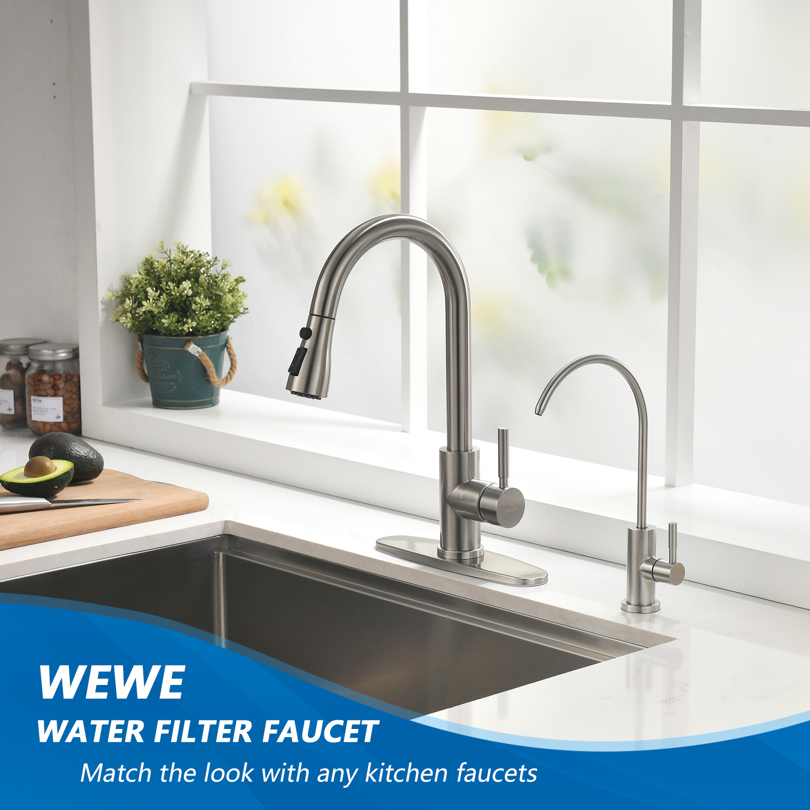 WEWE Drinking Water Faucet for Kitchen Sink, Kitchen Water Filter Faucet  Stainless Steel for Reverse Osmosis or Water Filtration System Beverage