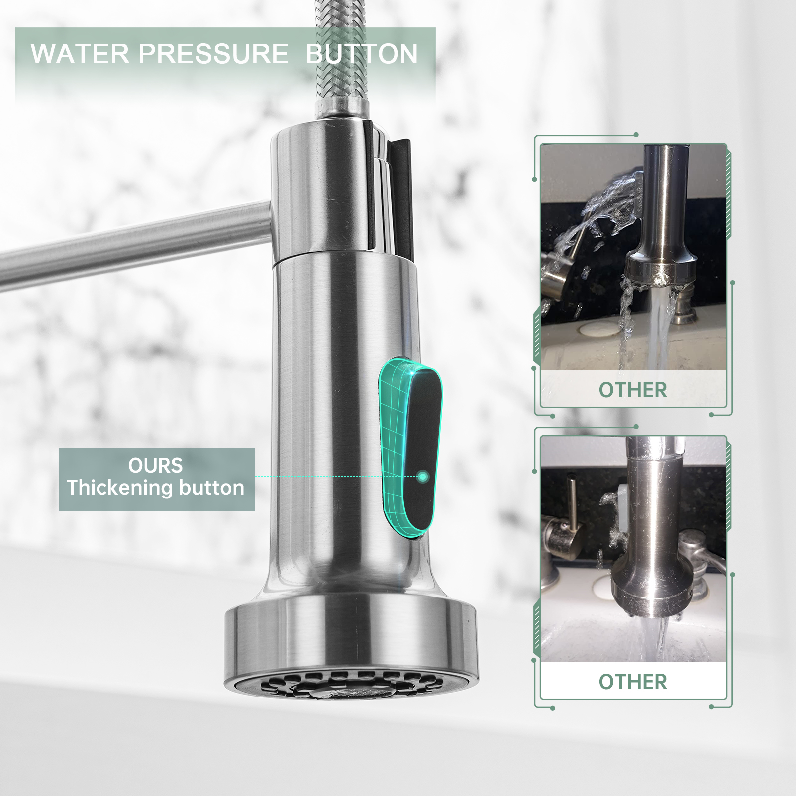 WEWE Kitchen Faucets, Brushed Nickel Kitchen Faucet with Pull Down Sprayer,  Industrial Spring Single Handle Stainless Steel Kitchen Sink Faucet with ..., image size:1600x1600