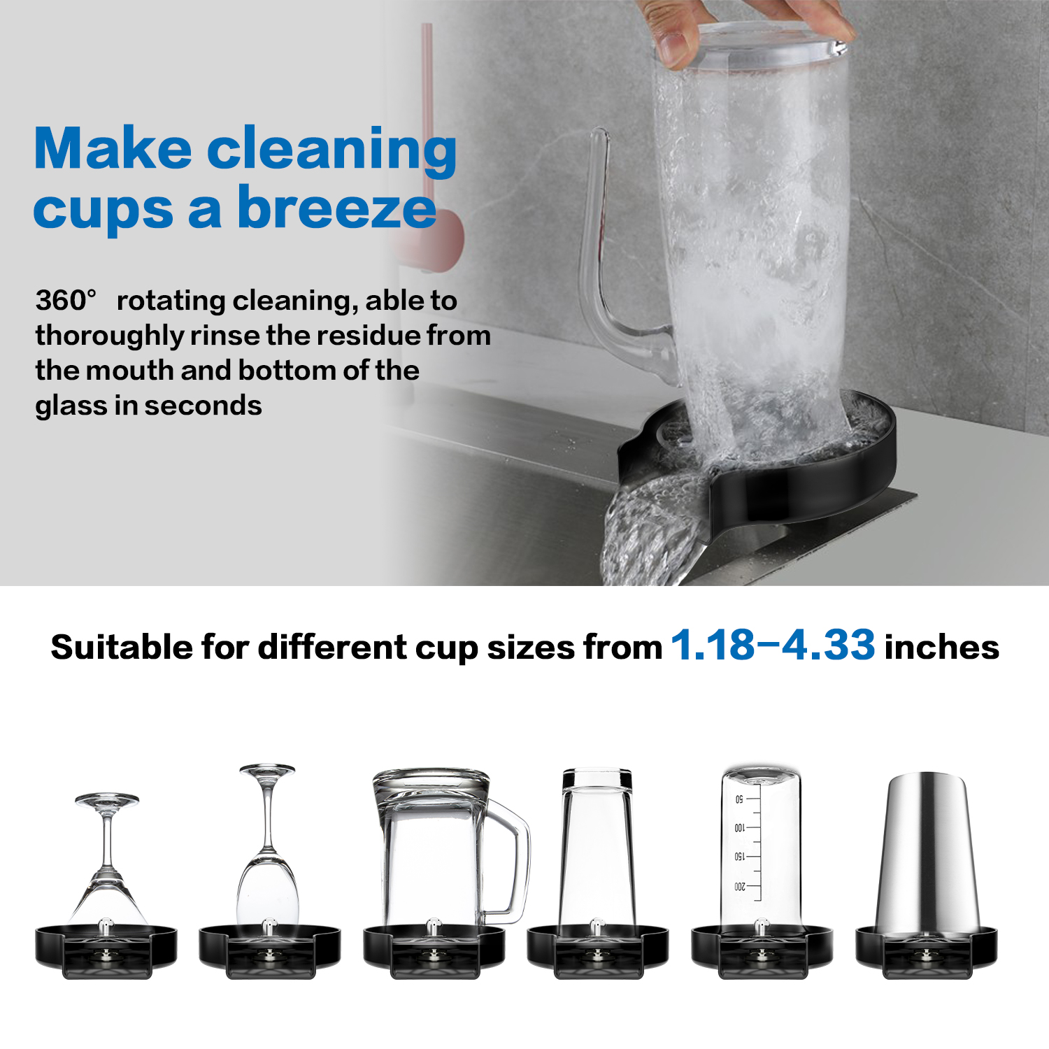 WEWE Black Glass Rinser, Upgraded 360 Degree Rotating Spout Glass